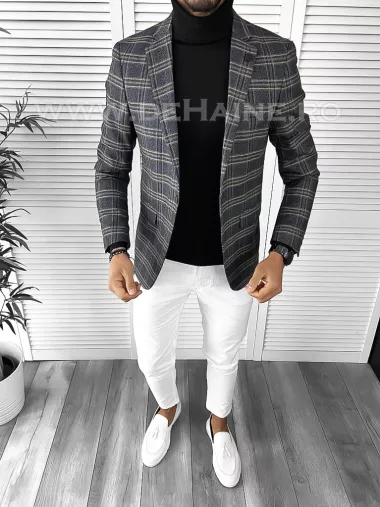 Sacou barbati slim fit in carouri B9746 20-1.3