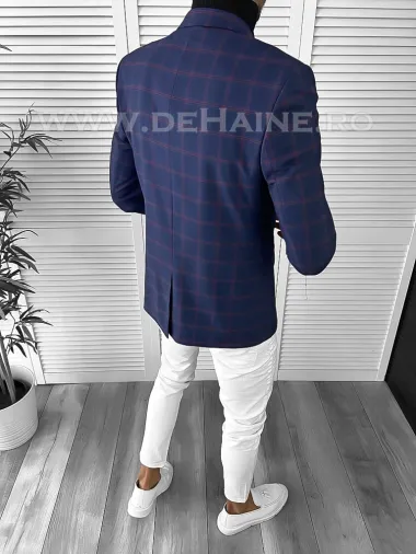 Sacou barbati slim fit bleumarin in carouri B9752 P18-1.1