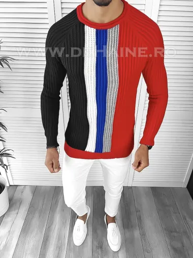 Pulover barbati gros slim fit rosu T3578 i10-7 U1-2