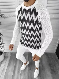 Pulover barbati gros slim fit alb T3613 I12-1/U6-1 / 31-4 E~