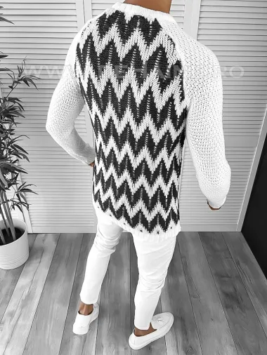 Pulover barbati gros slim fit alb T3613 U6