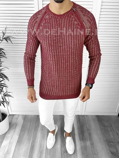 Pulover barbati gros slim fit bordo T3711 I12