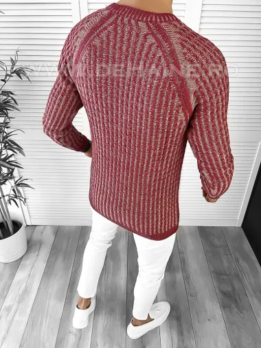Pulover barbati gros slim fit bordo T3711 I12
