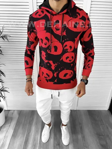 Hanorac barbati slim fit cu imprimeu PANDA rosu K246 P18-3.2