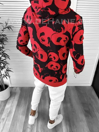 Hanorac barbati slim fit cu imprimeu PANDA rosu K246 P18-3.2