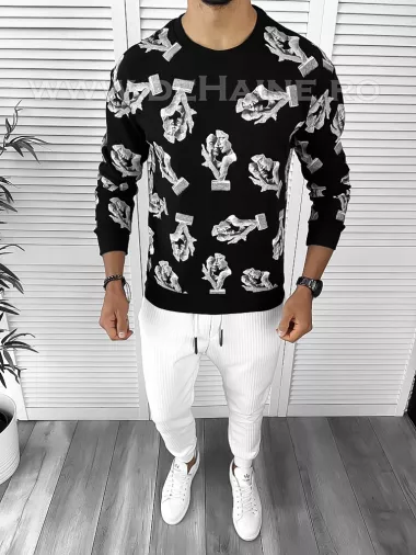 Bluza barbati cu imprimeu neagra K410 D3-1.2