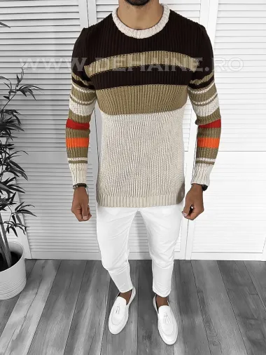 Pulover barbati gros slim fit bej T3576 O3-1.1