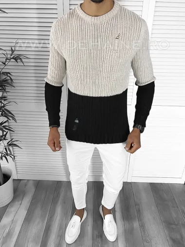 Pulover barbati gros slim fit negru T3577 89-4.3