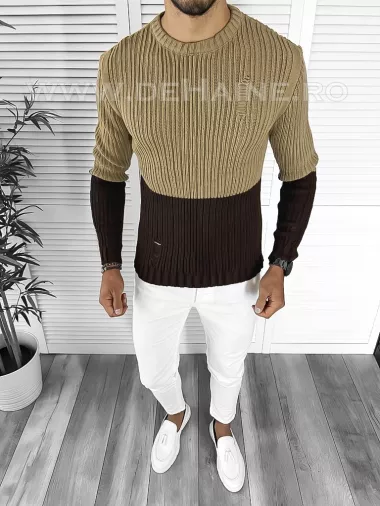 Pulover barbati gros slim fit maro T3577 i4-3 