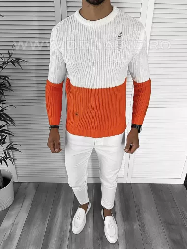 Pulover barbati gros slim fit portocaliu T3577 19-1 / 74-2 E~