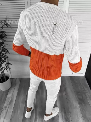 Pulover barbati gros slim fit portocaliu T3577 19-1 / 74-2 E~