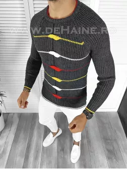 Pulover barbati gros gri slim fit T3587 I5-3 