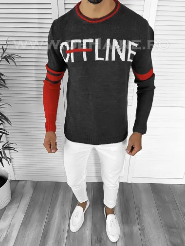 Pulover barbati gros slim fit gri ZR T3609 I4-5