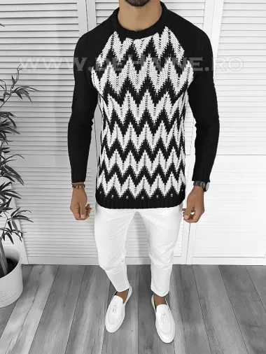 Pulover barbati gros slim fit negru T3613 W10-3