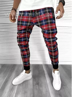 Pantaloni barbati rosii in carouri smart casual ZR 19066 D5-4.2