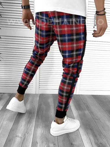 Pantaloni barbati rosii in carouri smart casual ZR 19066 D5-4.2