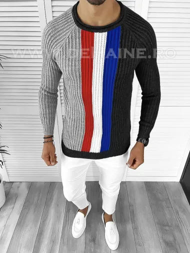 Pulover barbati gros slim fit gri T3578 107-3 U2-3