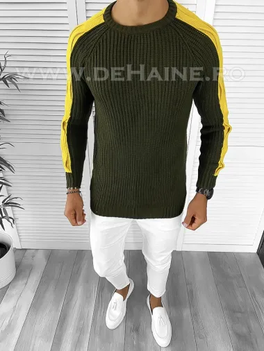 Pulover barbati gros slim fit kaki T3586 i17-3.1/U3.2