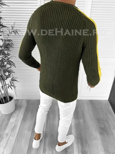 Pulover barbati gros slim fit kaki T3586 i17-3.1/U3.2