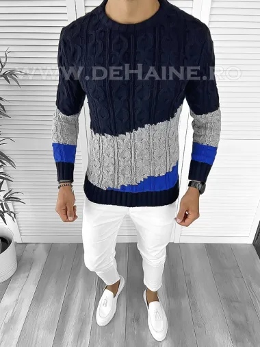 Pulover barbati gros slim fit bleumarin T3612 100-1 U1-2