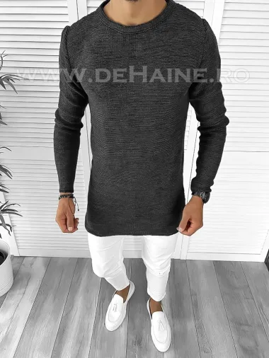 Pulover barbati gros slim fit gri inchis T3652 105-1 