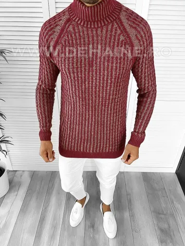 Pulover barbati gros slim fit bordo T3712 100-5 