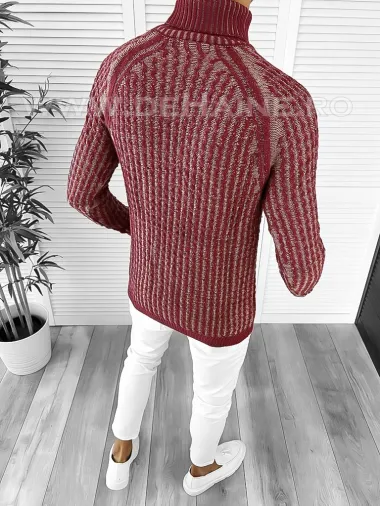Pulover barbati gros slim fit bordo T3712 100-5 