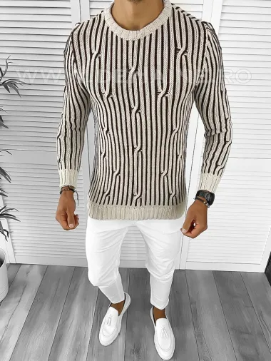 Pulover barbati gros slim fit bej T3575 i8-4.1