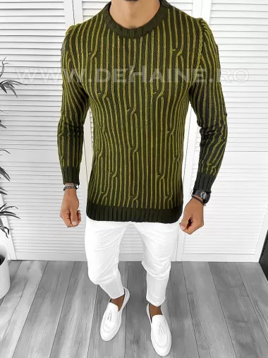 Pulover barbati gros slim fit kaki T3575 105