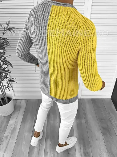 Pulover barbati gros slim fit gri deschis T3578 114-1 U7-2