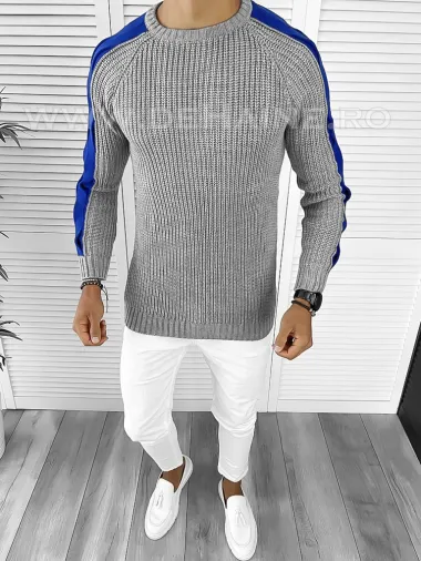 Pulover barbati gros slim fit gri T3586 98-3