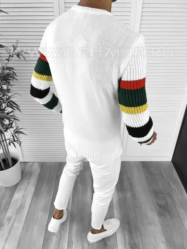 Pulover barbati gros slim fit alb T3588 98-1 U7-4