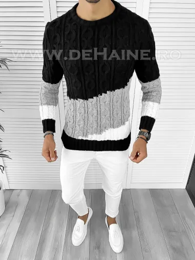 Pulover barbati gros slim fit negru T3612 P19-3.1