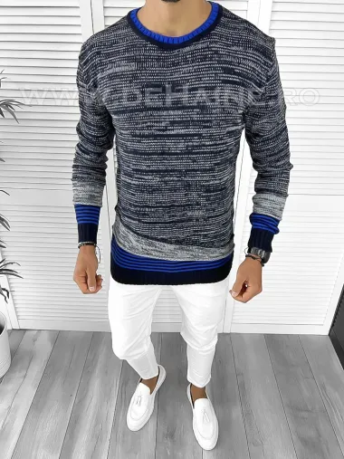 Pulover barbati gros slim fit bleumarin T3616 96-1 