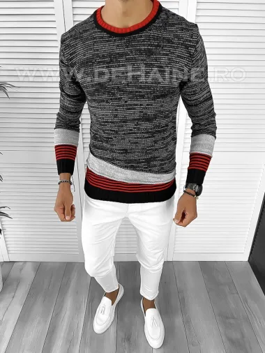 Pulover barbati gros slim fit negru T3616 U4-3