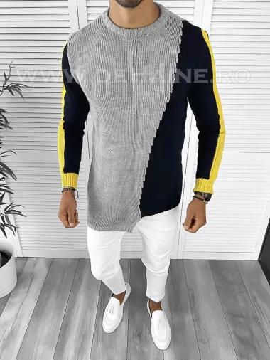 Pulover barbati gros slim fit gri ZR T3619 4–3.2