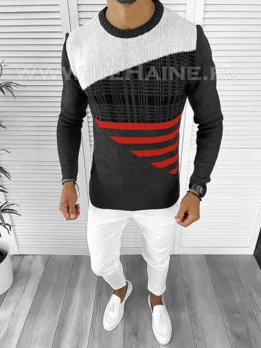 Pulover barbati gros slim fit gri inchis T3625 96-2.1