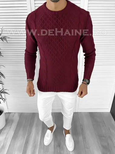 Pulover barbati gros slim fit bordo T3631 i15-2.1