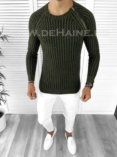 Pulover barbati gros slim fit kaki T3711 100-3.1
