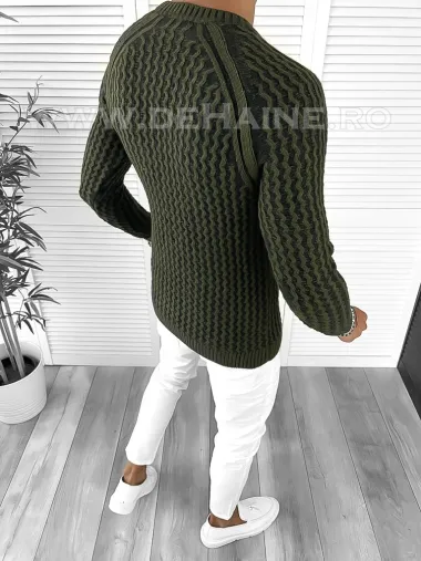 Pulover barbati gros slim fit kaki T3711 100-3.1