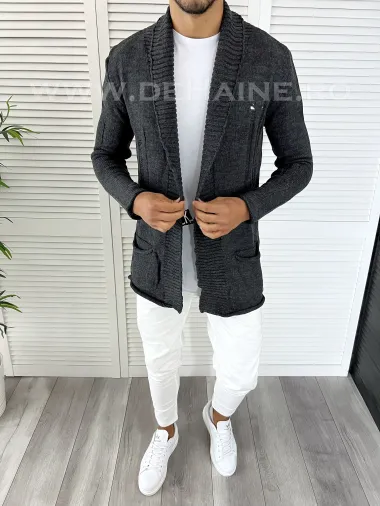 Cardigan barbati gri inchis slim fit ZR T3596 S1-5