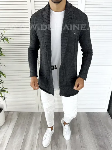 Cardigan barbati gri inchis slim fit ZR T3596 S1-5