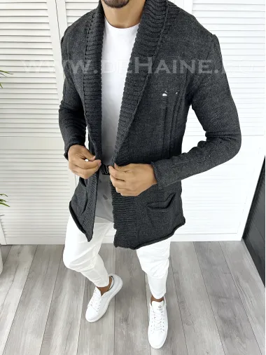 Cardigan barbati gri inchis slim fit ZR T3596 S1-5