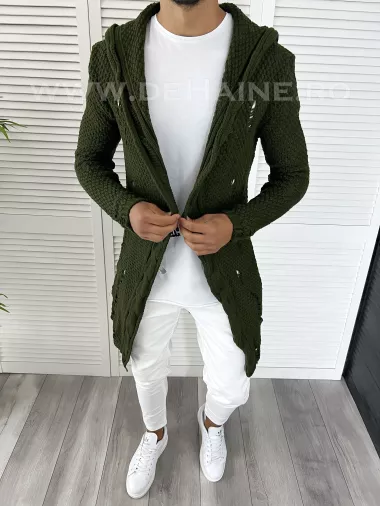 Cardigan barbati kaki cu gluga slim fit ZR T3601 K21 Cardigan barbati kaki cu gluga slim fit ZR T3601 K21