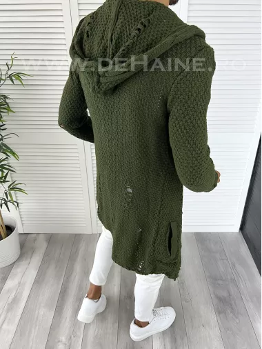 Cardigan barbati kaki cu gluga slim fit ZR T3601 K21 Cardigan barbati kaki cu gluga slim fit ZR T3601 K21