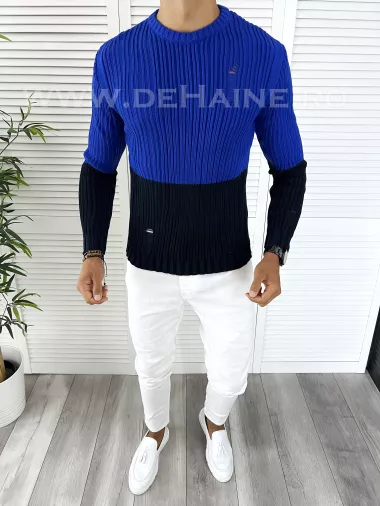 Pulover barbati gros slim fit albastru T3577 I11-6