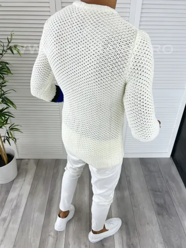 Pulover barbati gros alb slim fit T3585 110-4