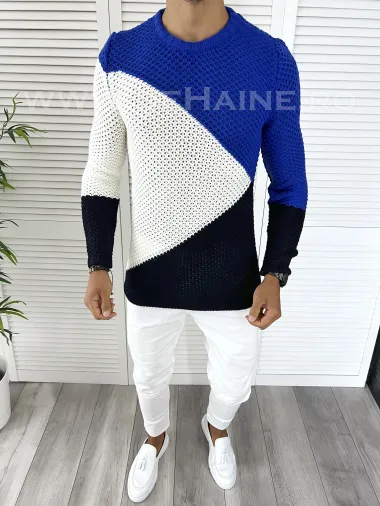 Pulover barbati gros slim fit albastru T3602 7-6