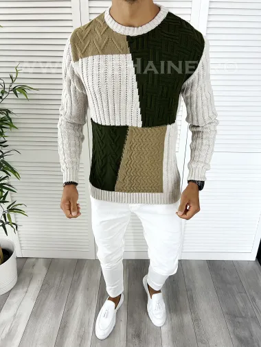 Pulover barbati gros slim fit bej T3611 P19-5.1