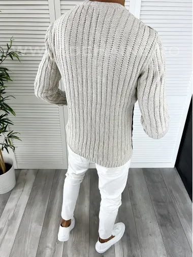 Pulover barbati gros slim fit bej T3611 P19-5.1